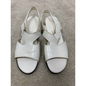 Sas Sandals Open Toe Slingback Comfort White Leather Hook & Loop  Womens 7.5S